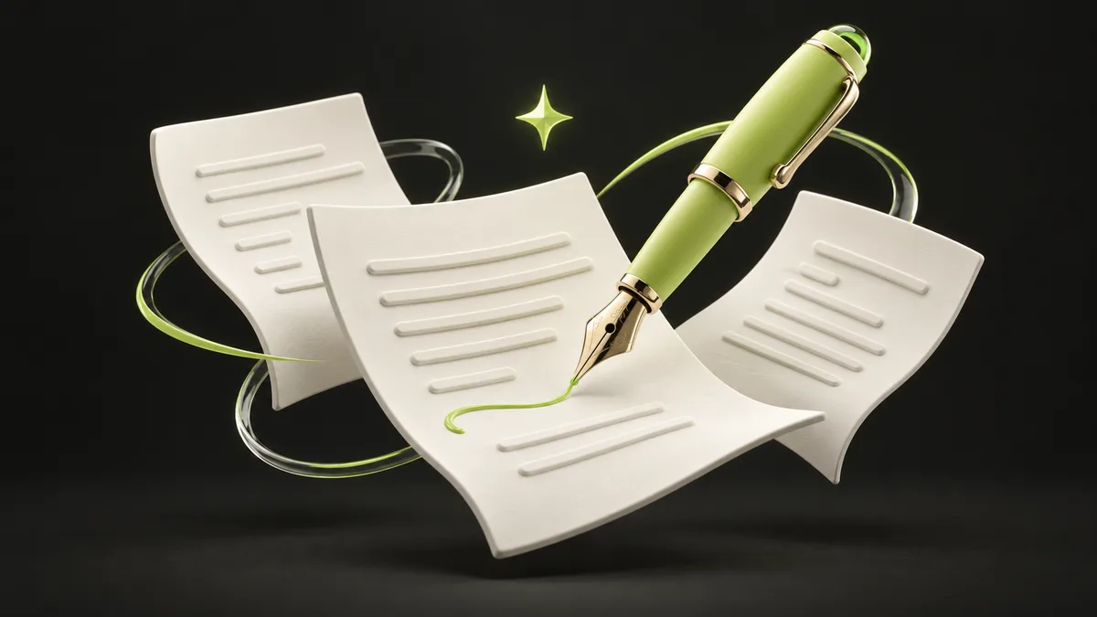Stylo et feuilles illustrant la préparation et la rédaction d’un article